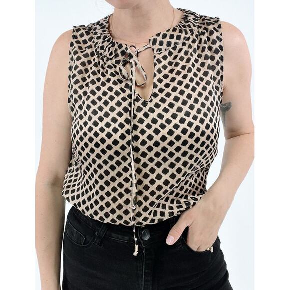 New York and Company Cream and Black Printed Sleeveless Top Size Medium - Picture 1 of 6
